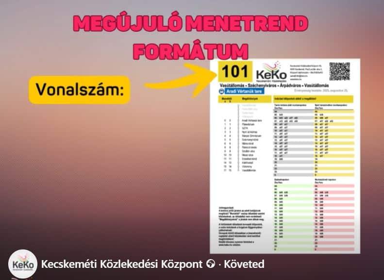 A kecskeméti buszmenetrend új, korszerű formátumban készült el, amely még könnyebben áttekinthetővé teszi az utasok számára az információkat. Az új dizájn célja, hogy a közlekedés egyre gördülékenyebb és felhasználóbarátabb legyen.